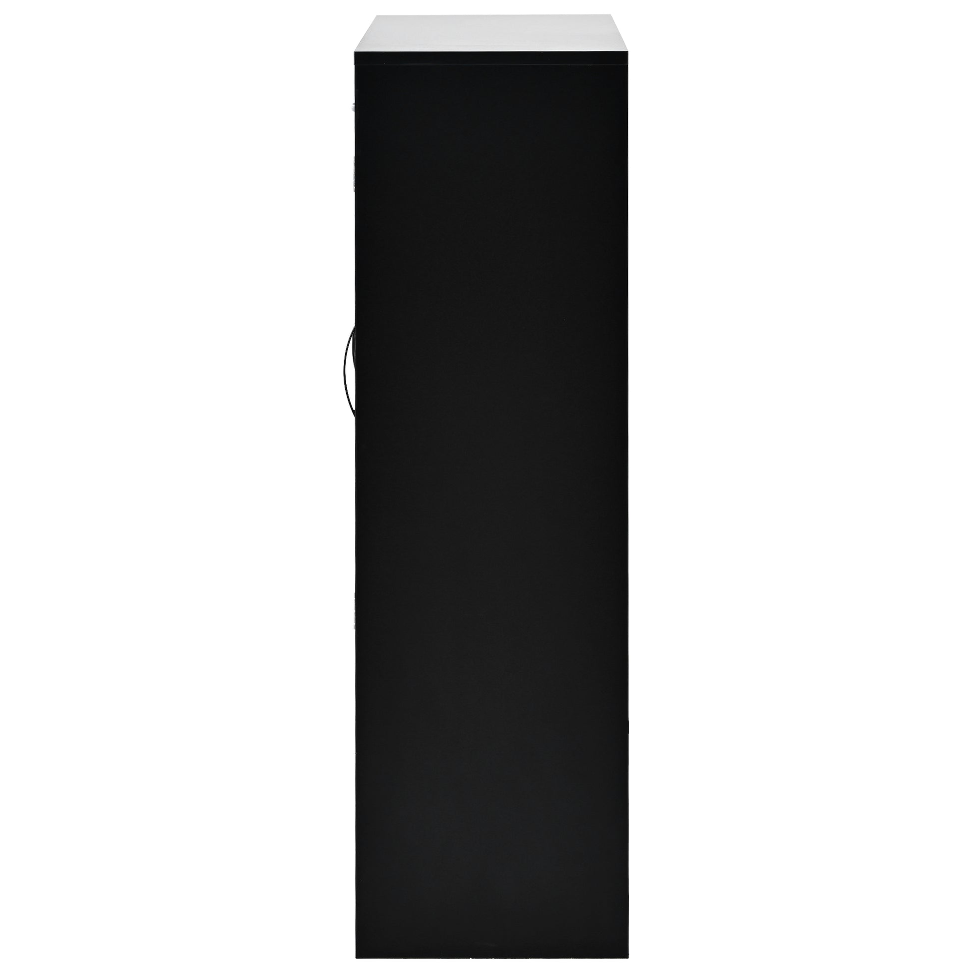 Black narrow filing cabinet with silver handle