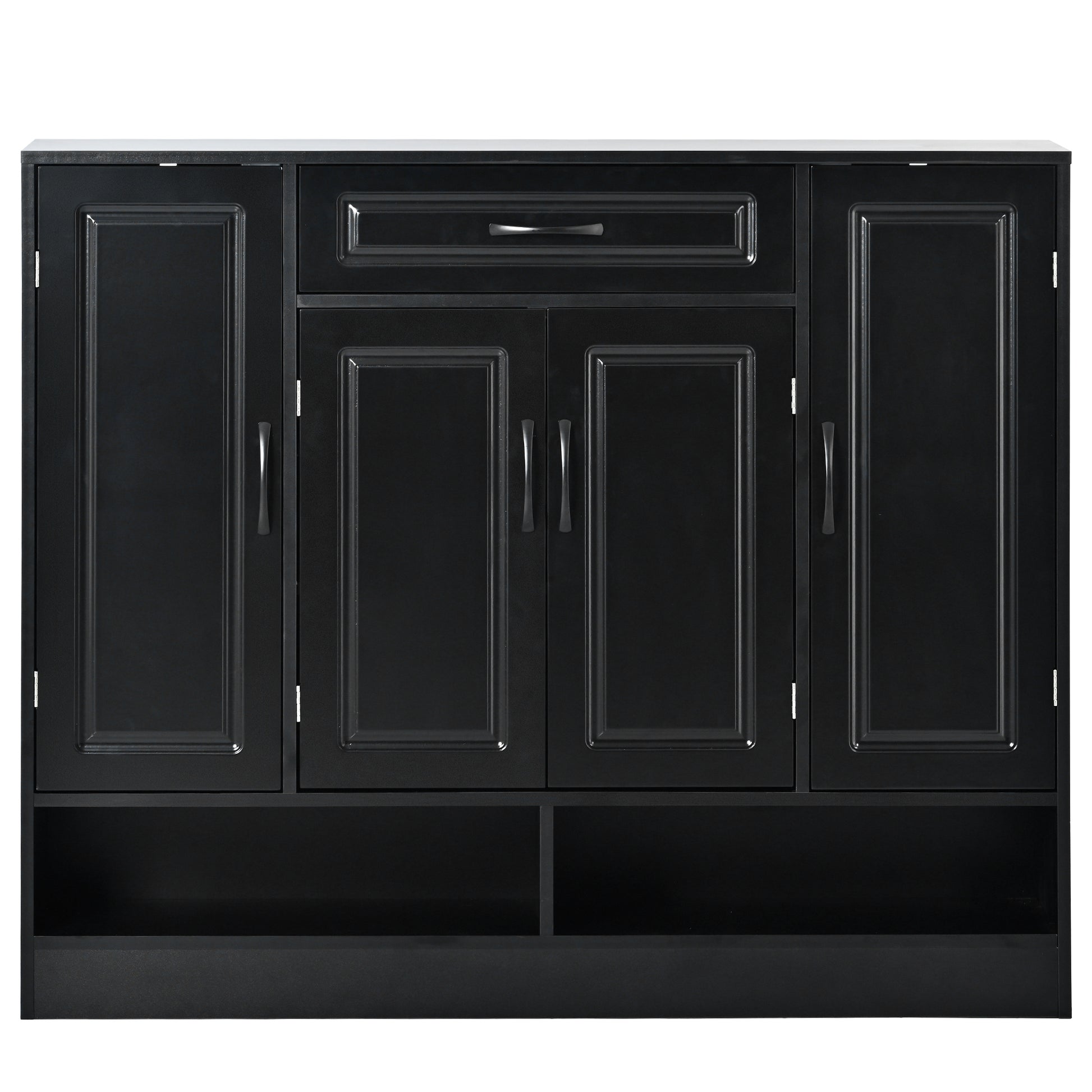 Black wooden vanity cabinet with two drawers and four doors
