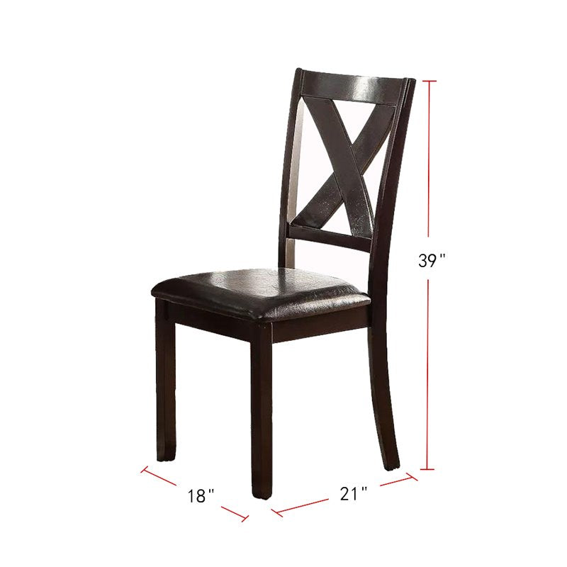 Dark brown wooden dining chair with faux leather seat and Xback design