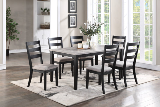 TREATLIFE HOME Rustic Charcoal Wooden Dining Set with Light 2-Tone Sand Fabric Cushions, 7-Piece Table and Chair Set