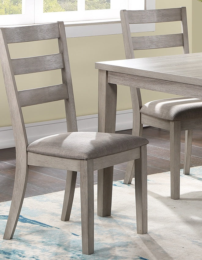 Grey wooden dining chair with upholstered seat