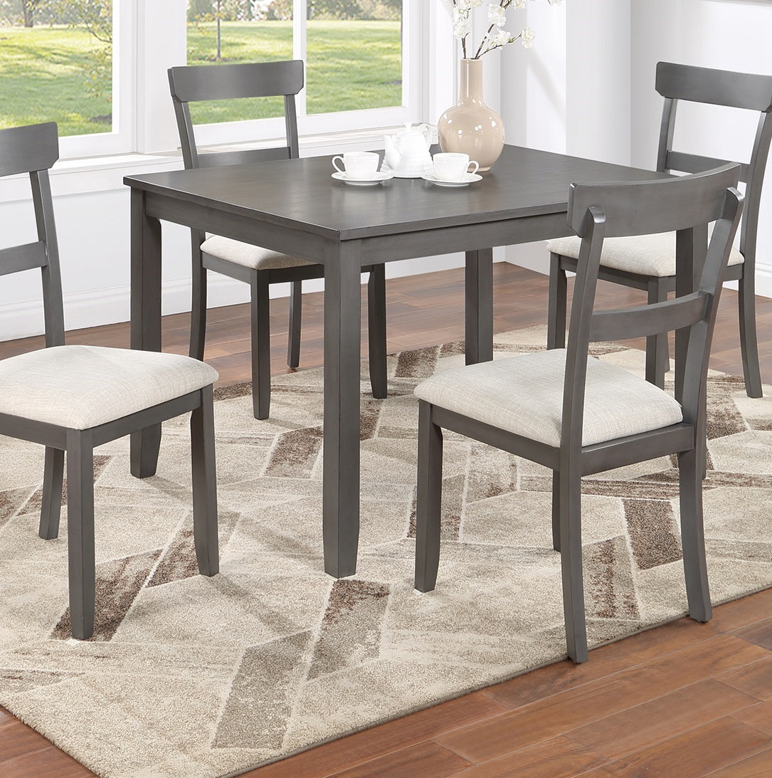 Dark gray wooden dining table set with four chairs