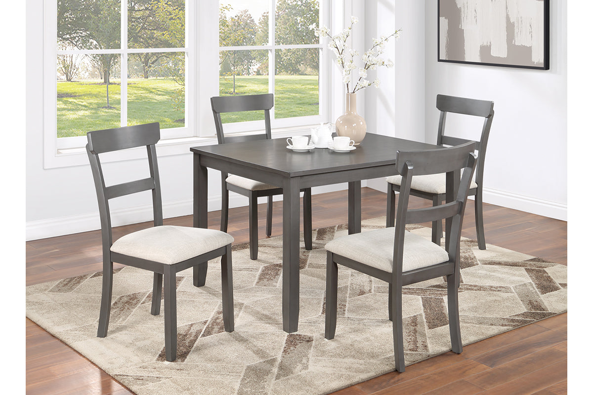 Dark gray wooden dining set with upholstered chairs