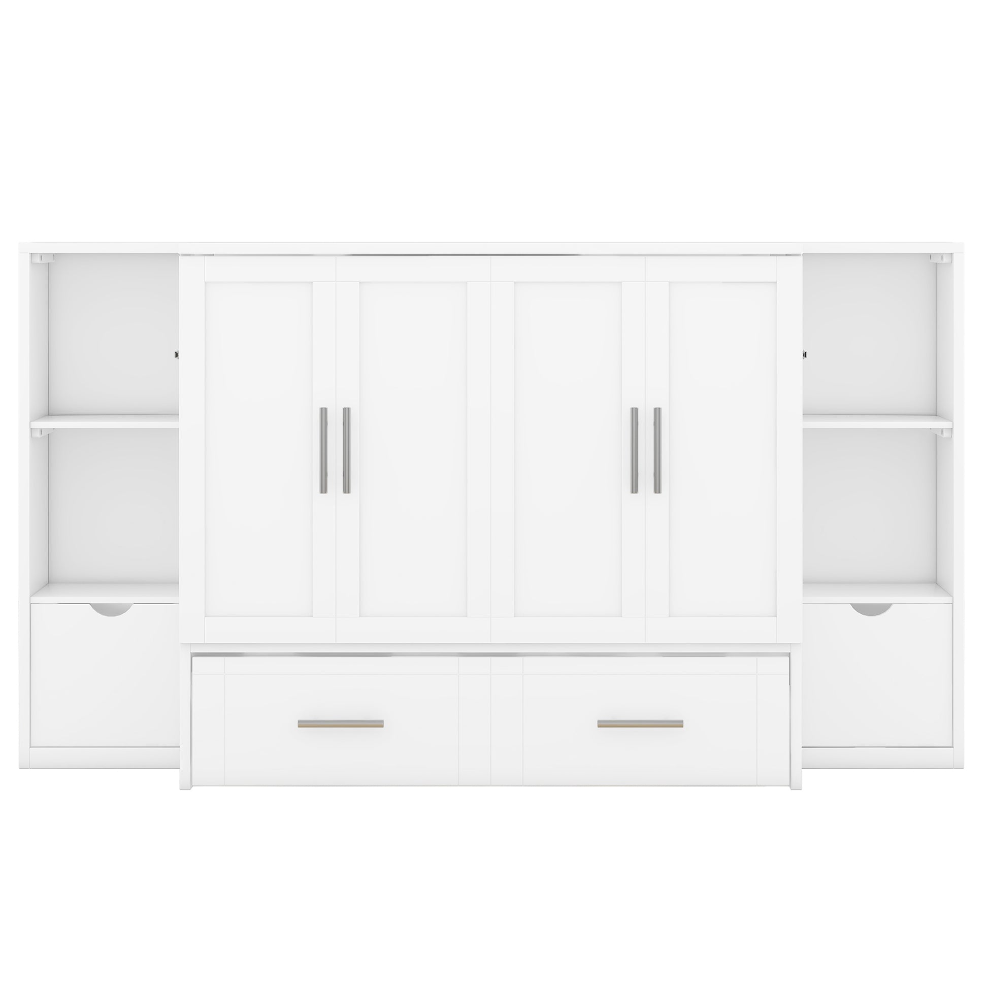 White murphy bed with shelving
