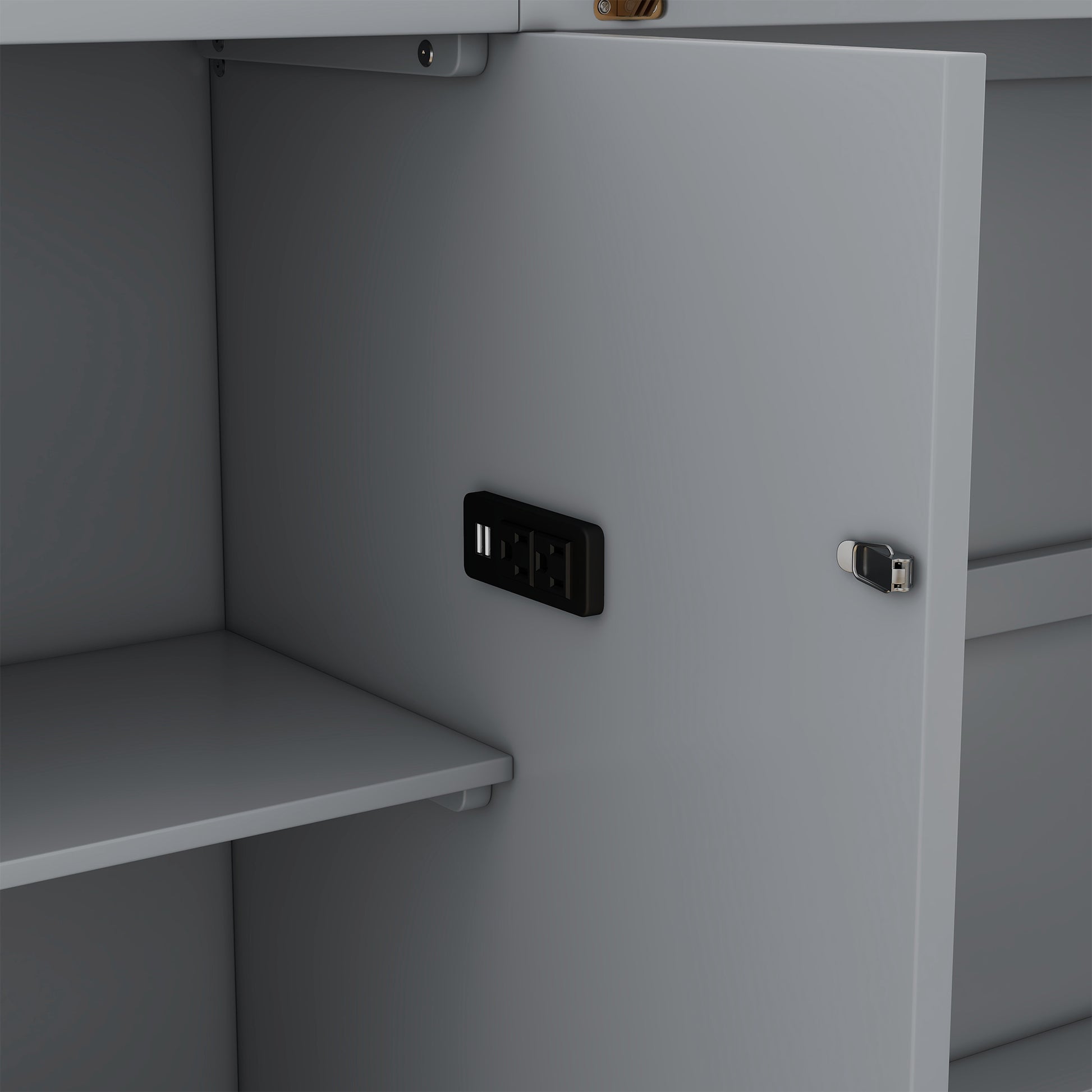 Gray filing cabinet interior with builtin USB charger
