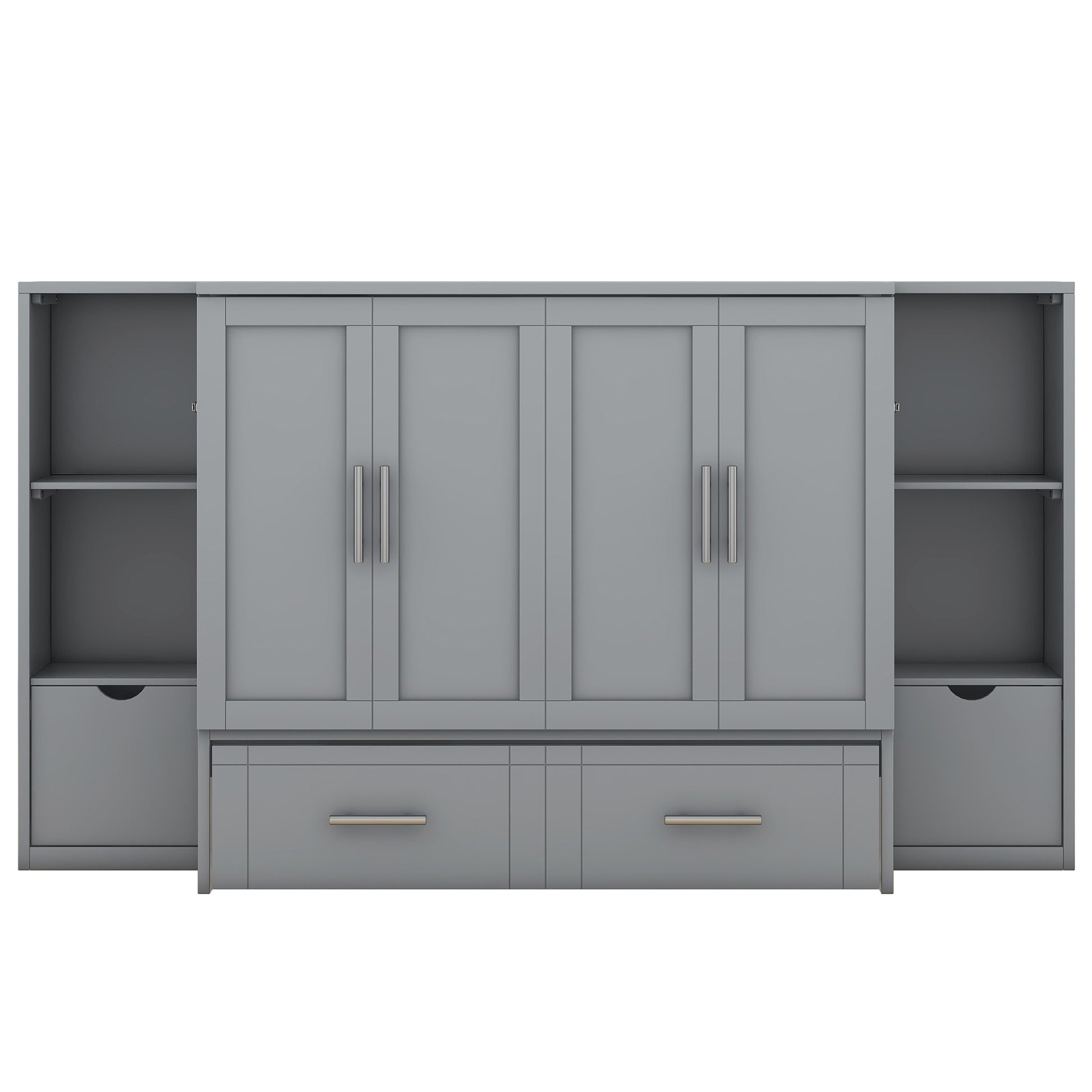 Gray modern wall unit with four cabinet doors and drawers