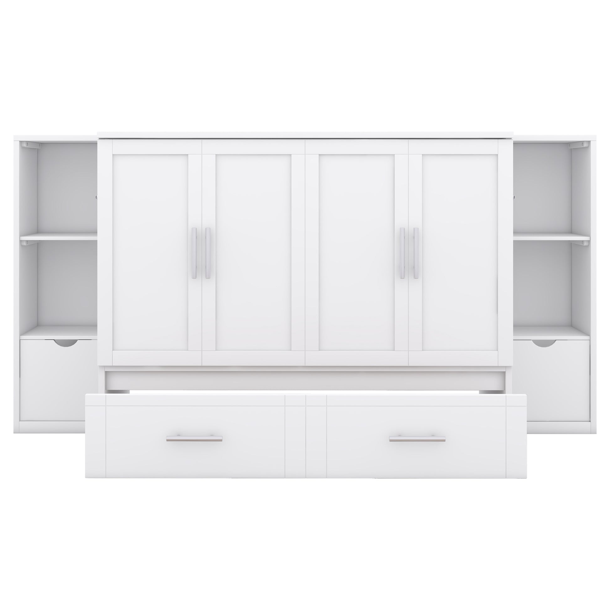 White modern storage cabinet with four doors and two drawers