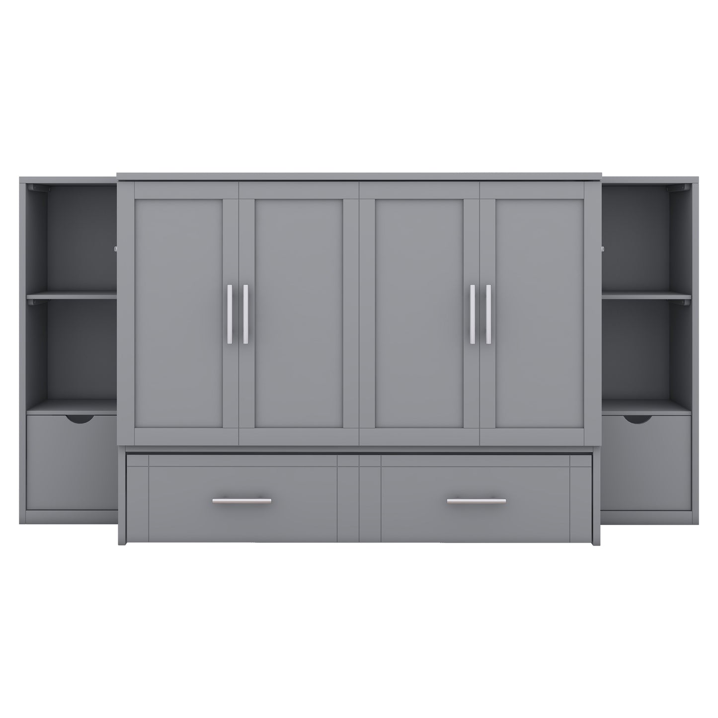 Modern grey murphy bed cabinet with four doors and two drawers