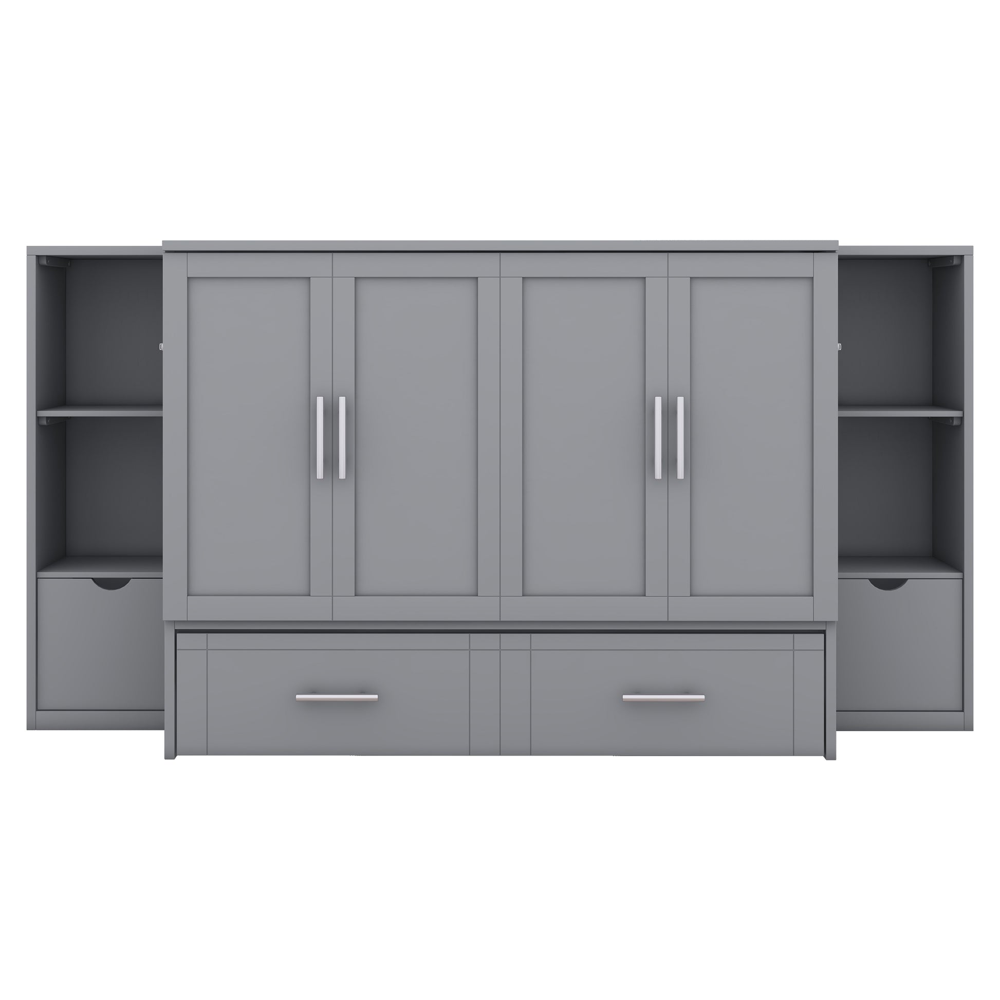 Modern grey murphy bed cabinet with four doors and two drawers