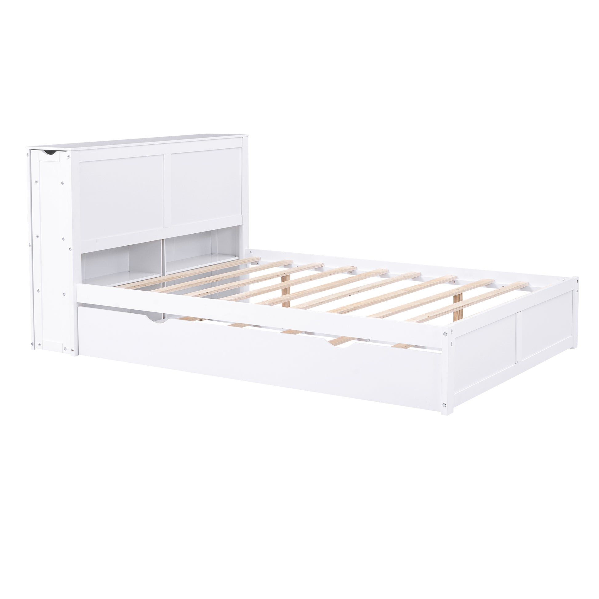 White twin bed frame with drawers and headboard storage