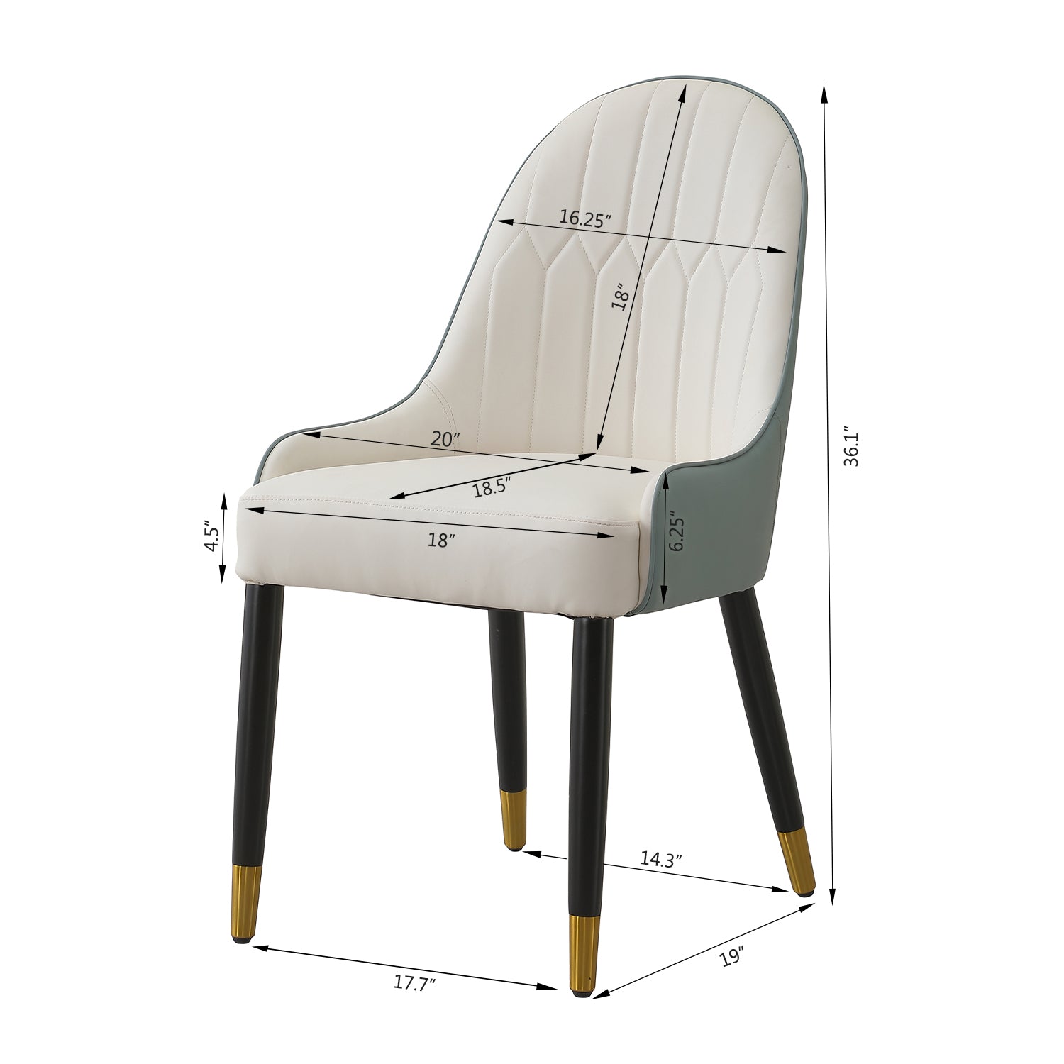 Modern dining chair in cream and grey with tufted back and gold accents