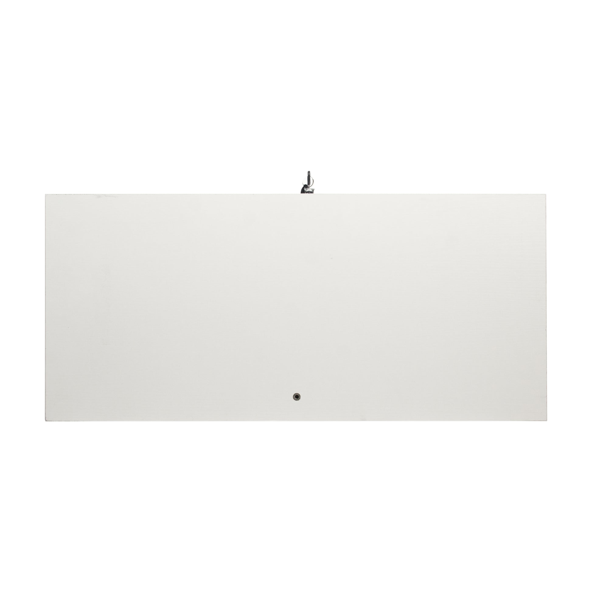 White rectangular desk surface with a small silver knob