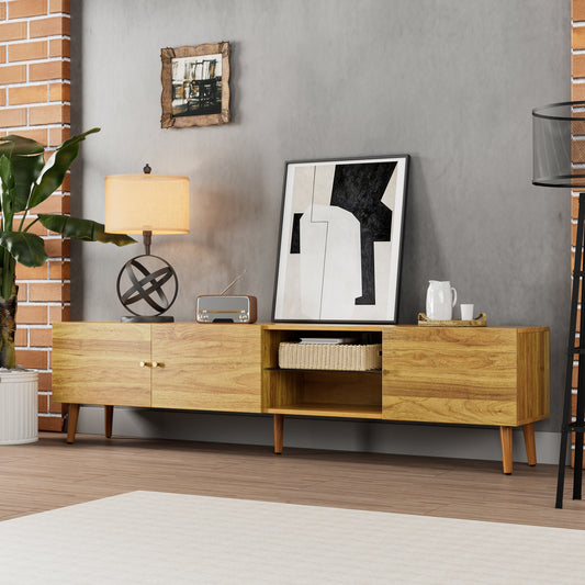Wooden media console with ample storage and modern design