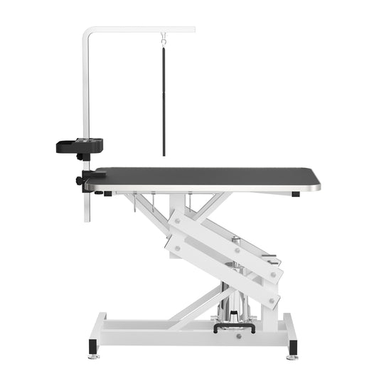 TREATLIFE HOME Heavy-Duty Hydraulic Dog Grooming Table with Adjustable Z-Lift, Anti-Static Top, and Tool Organizers, Black