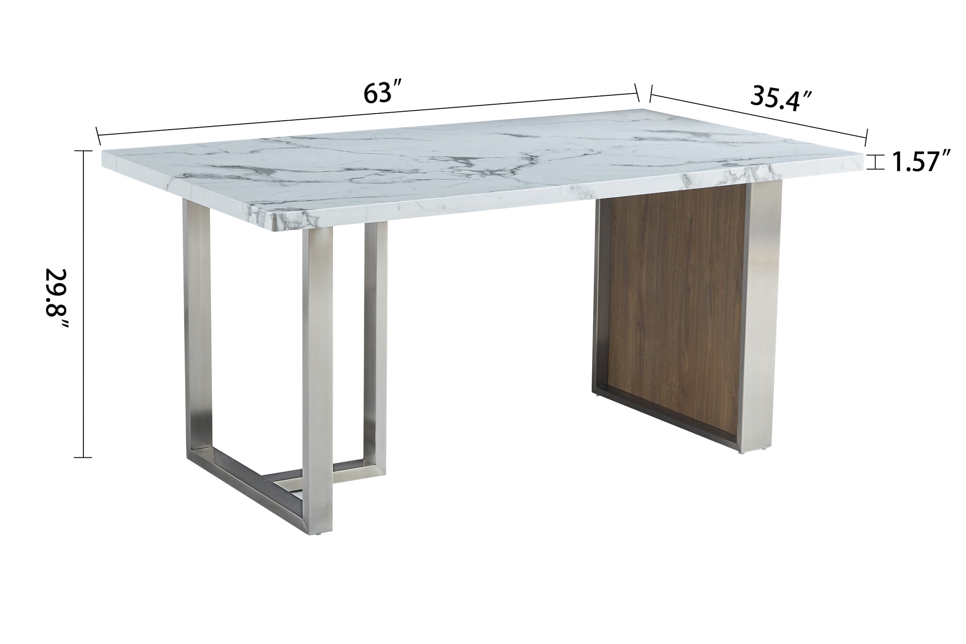 Modern marble dining table with brushed stainless steel legs