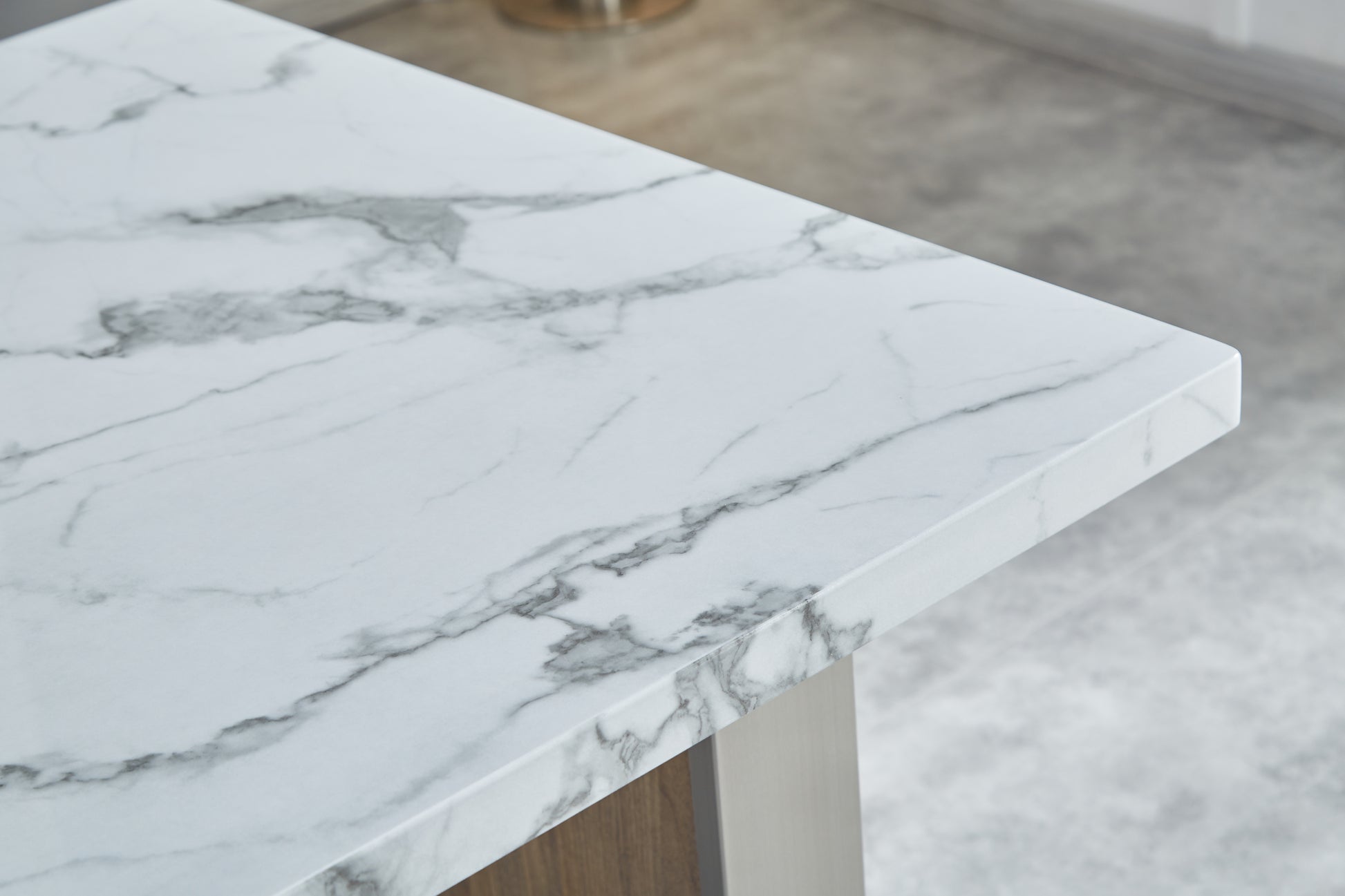 White marble countertop with grey veining