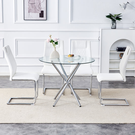 Modern white leather dining chairs with chrome legs