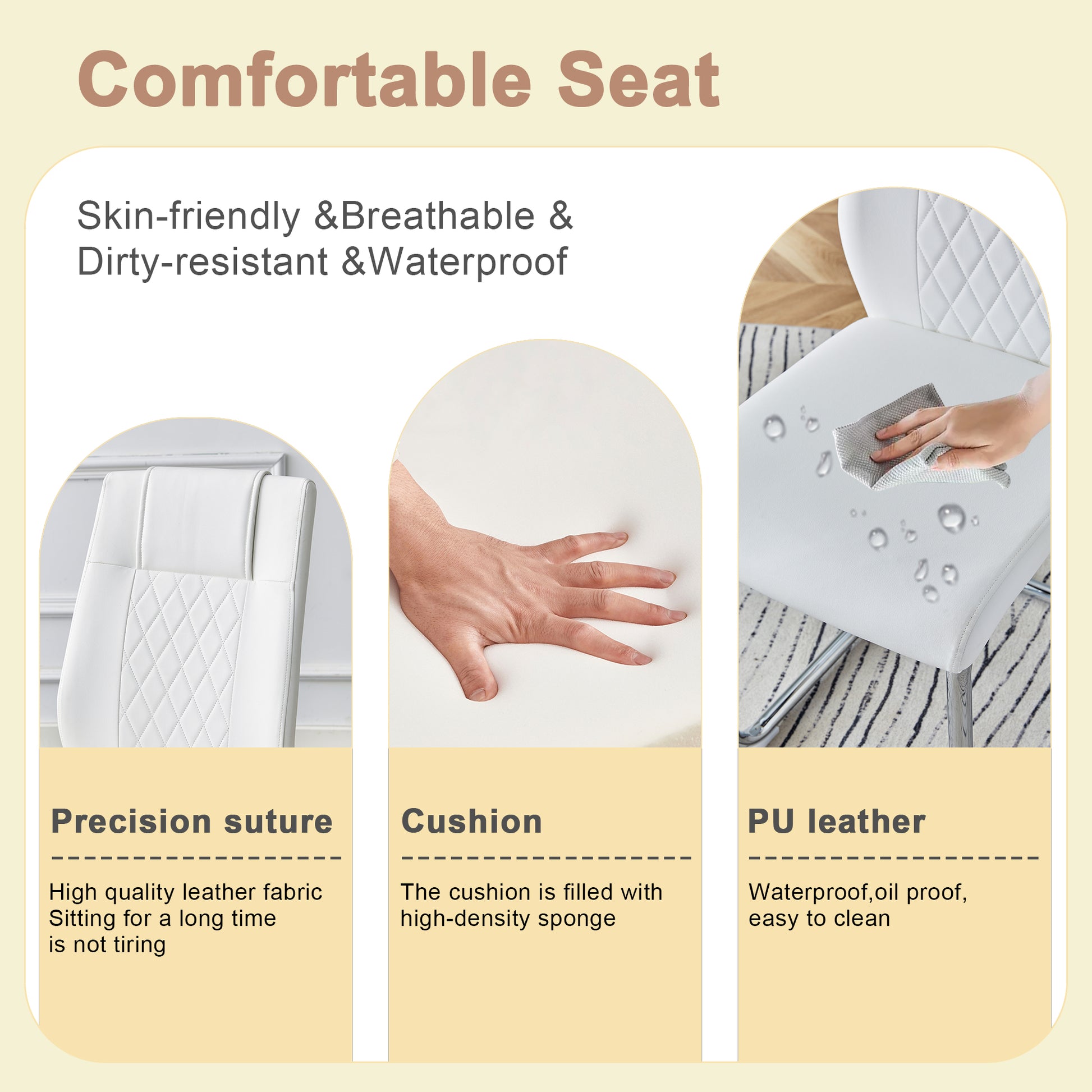 White PU leather chair seat with diamond stitching