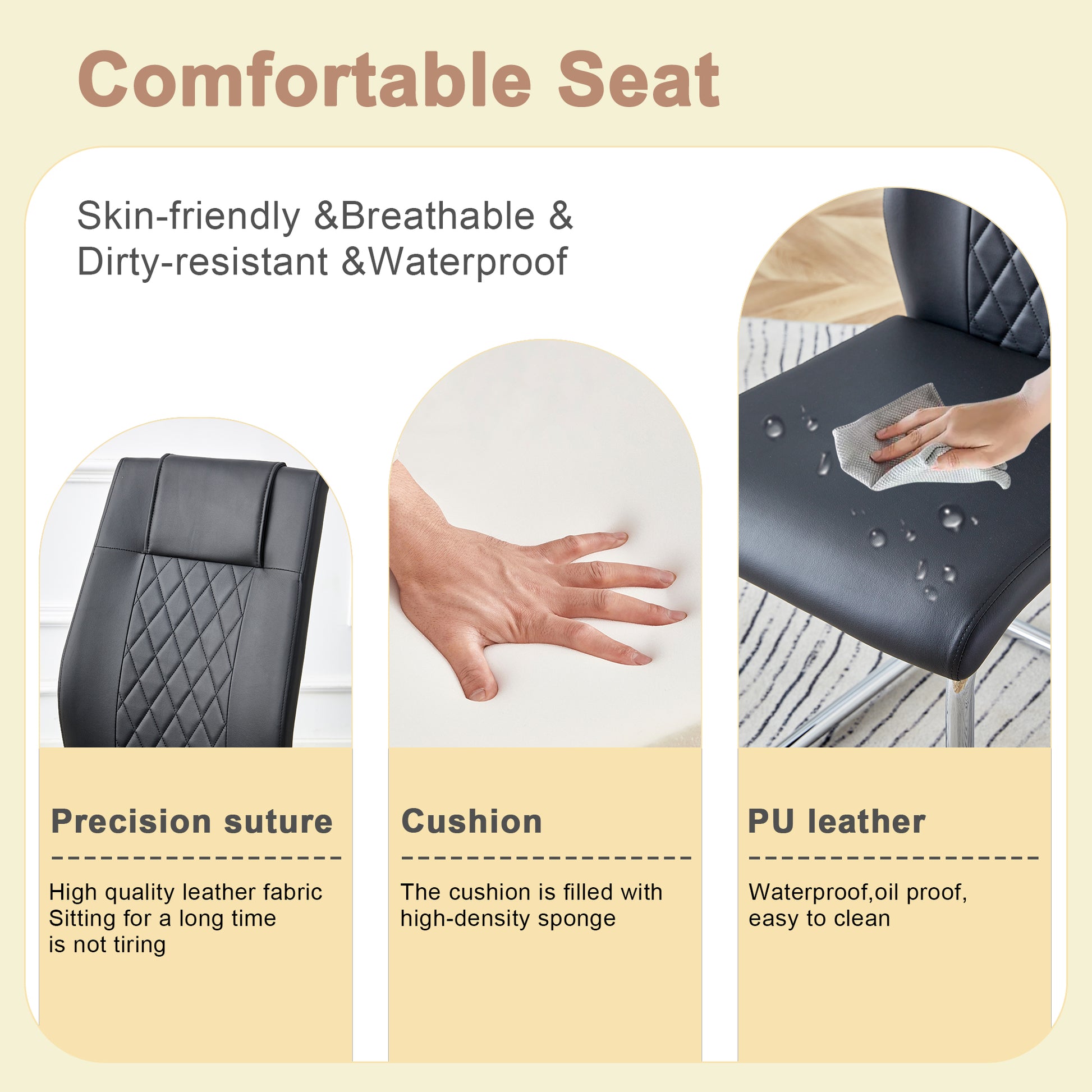 Black PU leather office chair with diamond stitching on seat back