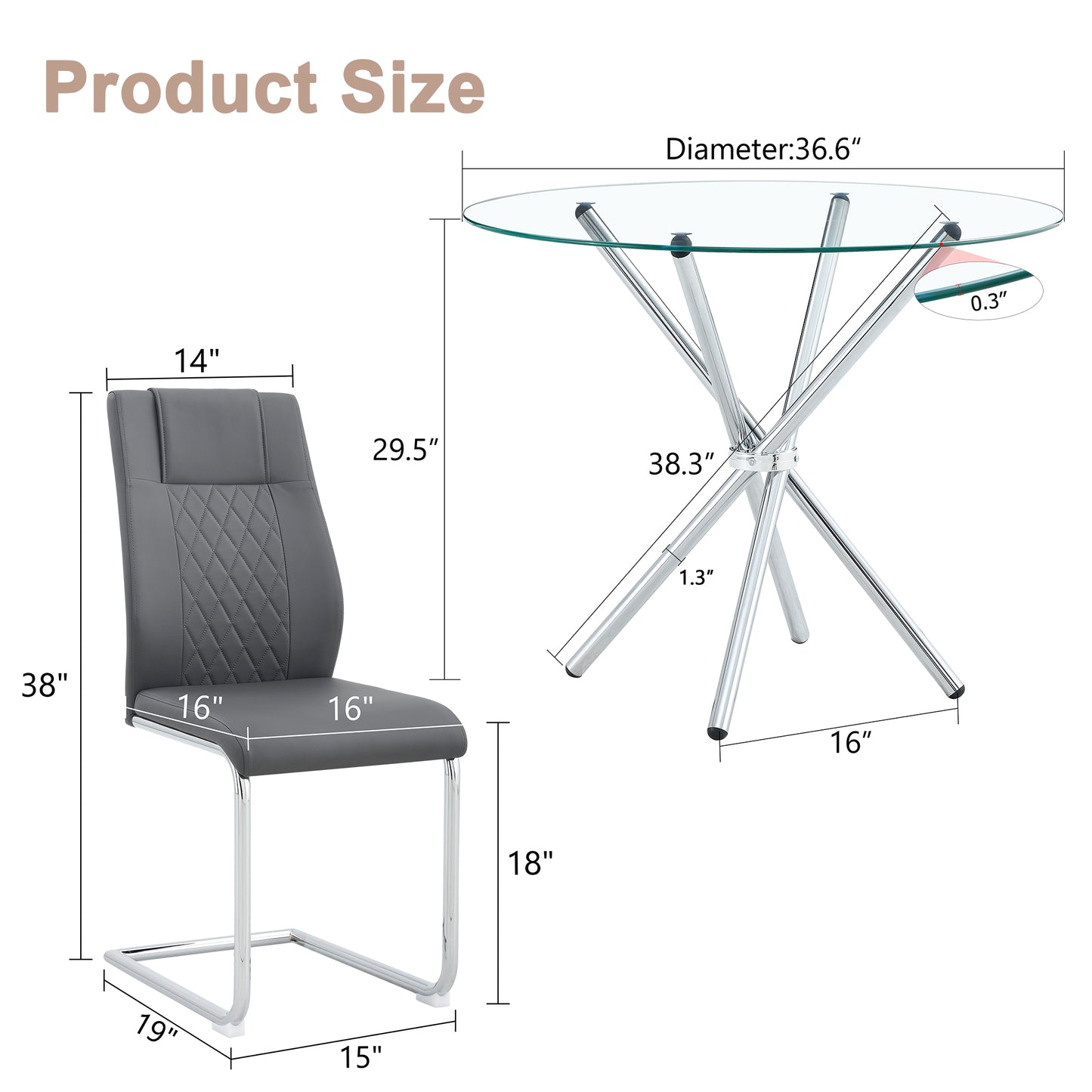 Gray faux leather dining chair with quilted back and chrome cantilever base