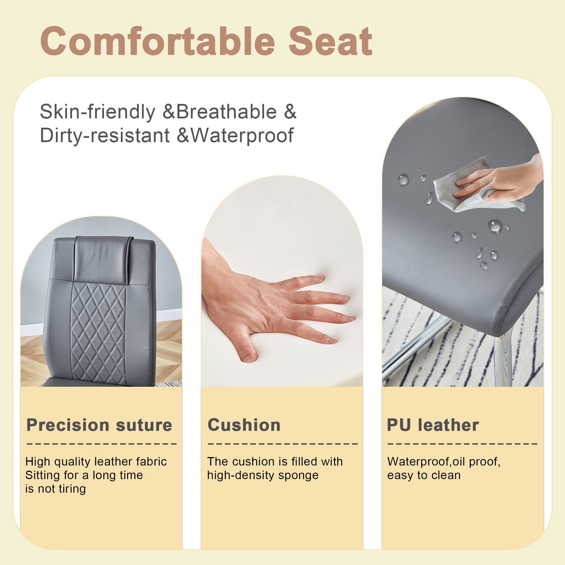Gray PU leather office chair with diamond stitching detail