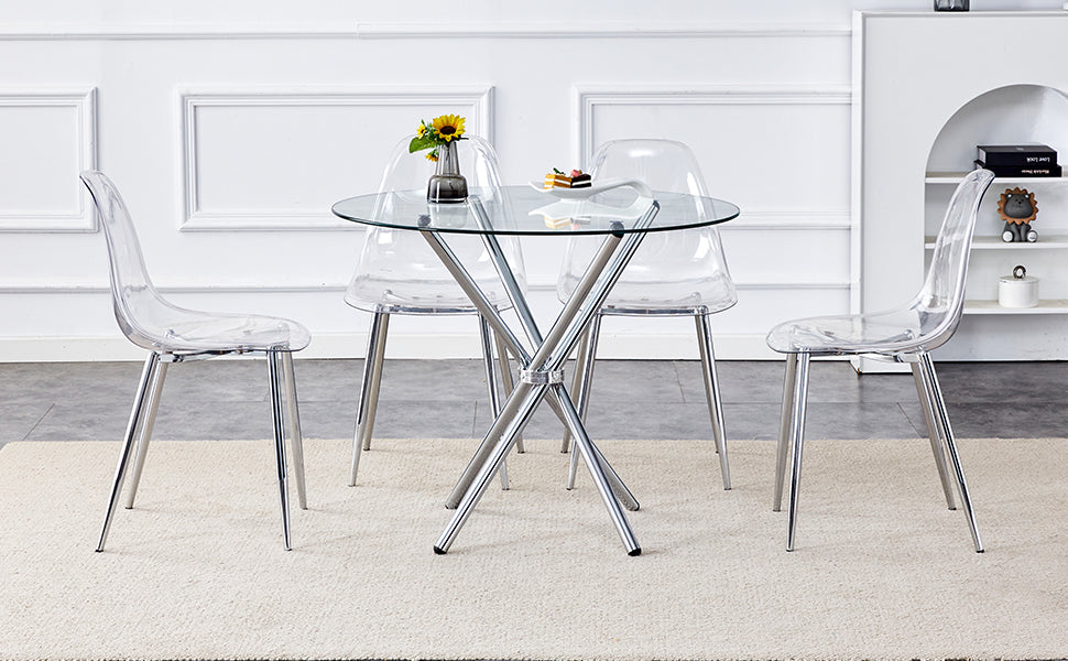 Transparent acrylic dining chair with chrome legs