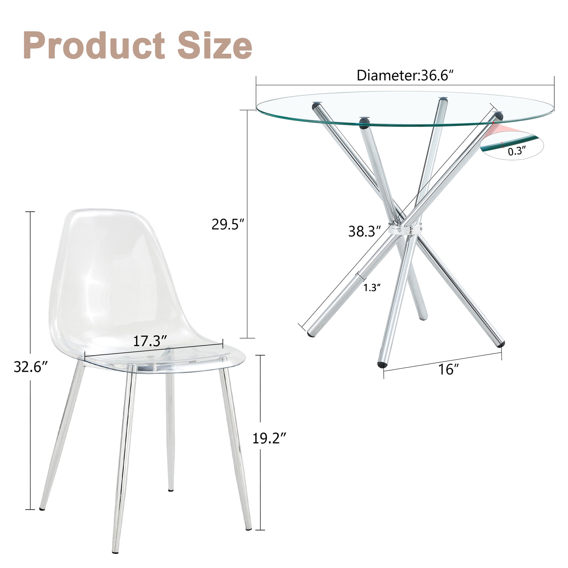 Clear acrylic side chair with chrome legs dimensions
