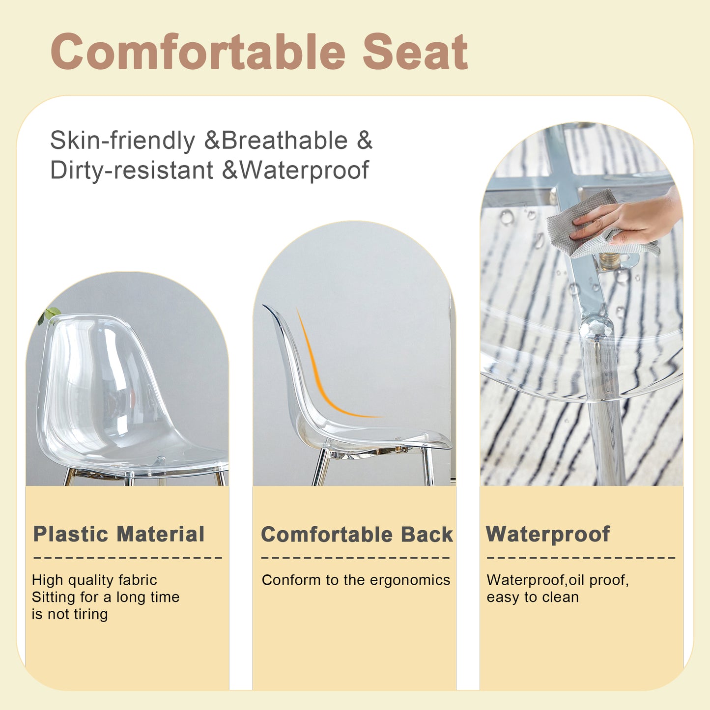 Clear plastic dining chair with chrome legs