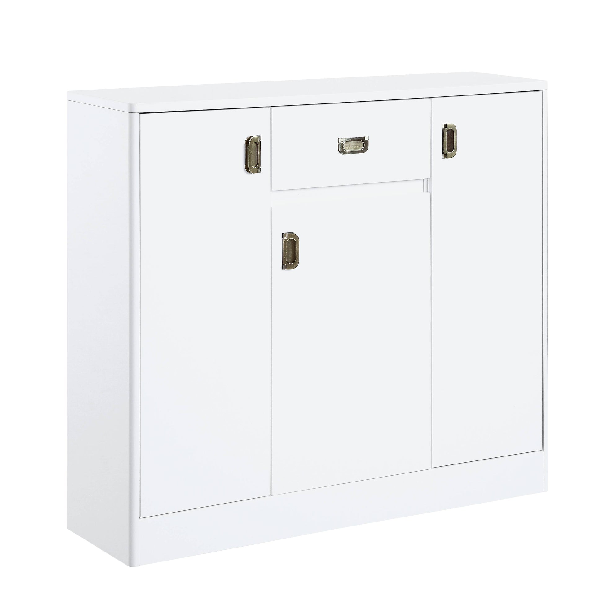 White sideboard with brass handles