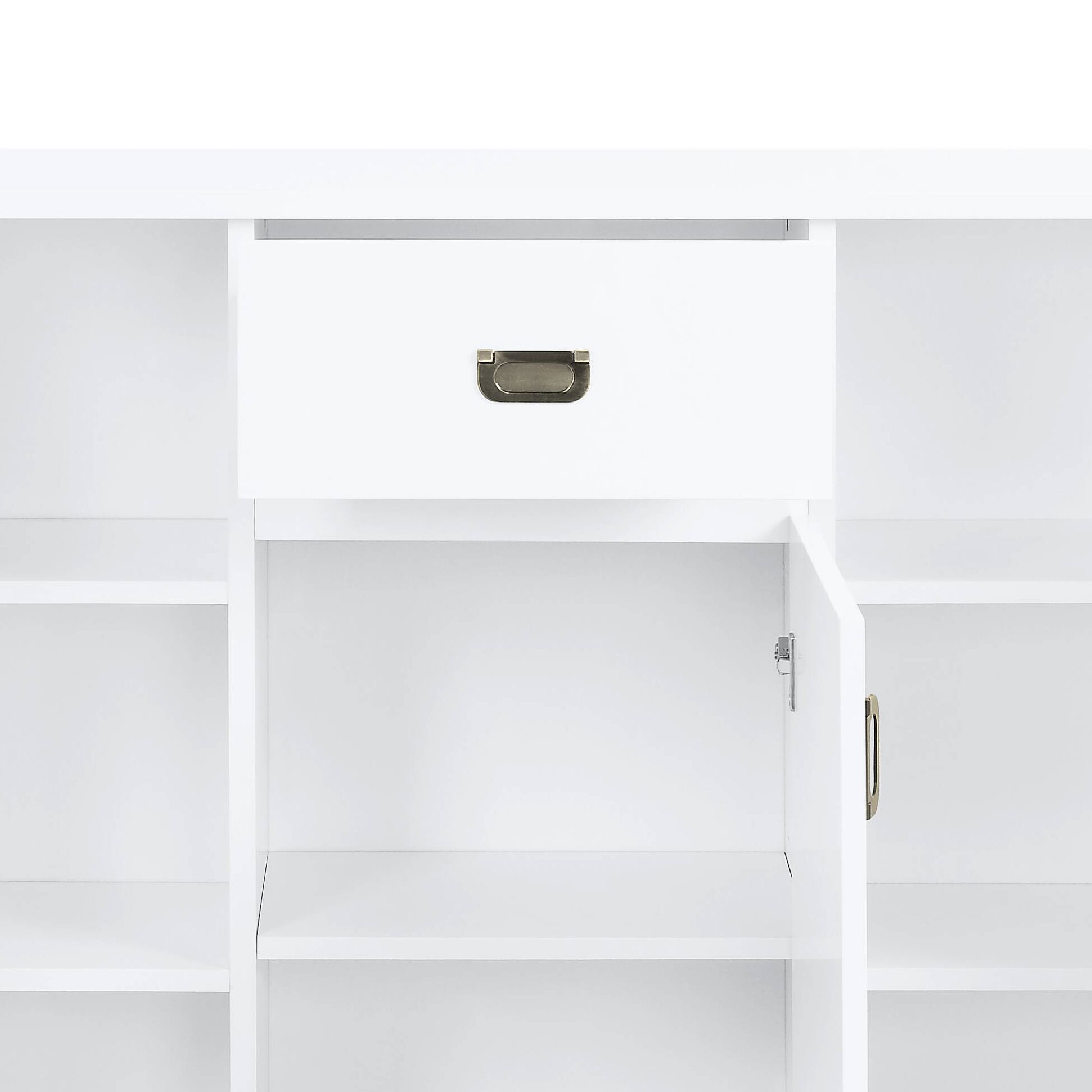 White modern sideboard with brushed nickel drawer pull