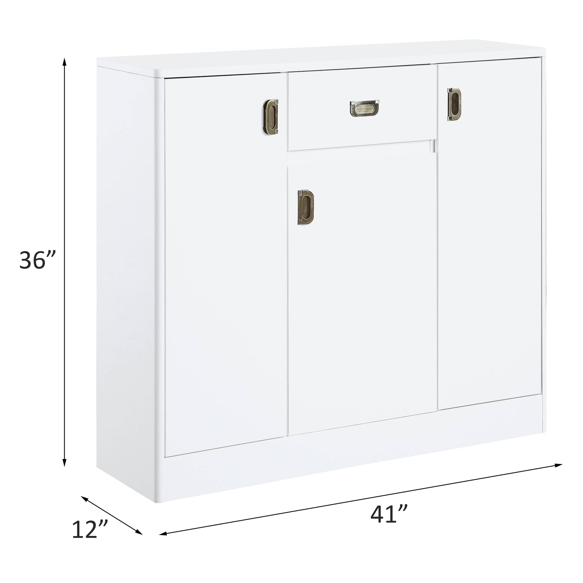 White accent cabinet with brasstoned hardware and one drawer