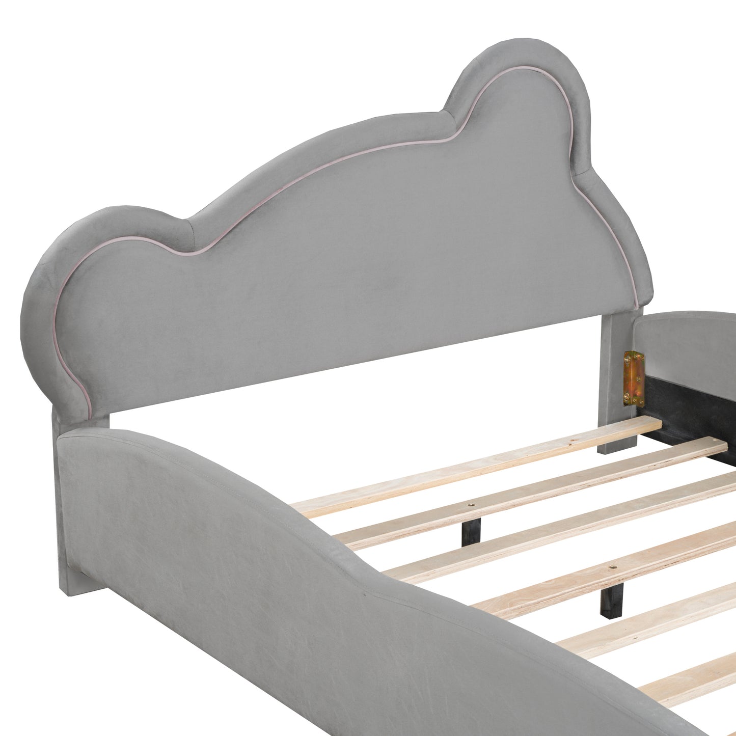 Gray velvet cloud headboard with pink piping