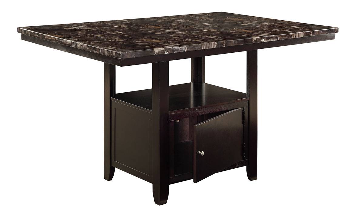 TREATLIFE HOME Counter Height Dining Table with Faux Marble Top and Open Storage Shelf, Contemporary Design, Brown