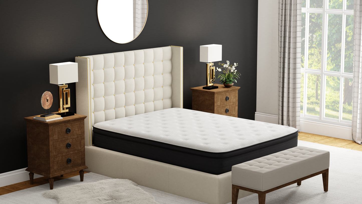 TREATLIFE HOME Twin 12" Euro Top Hybrid Memory Foam Mattress, Medium Firm Comfort, Bed in a Box Design, White and Black