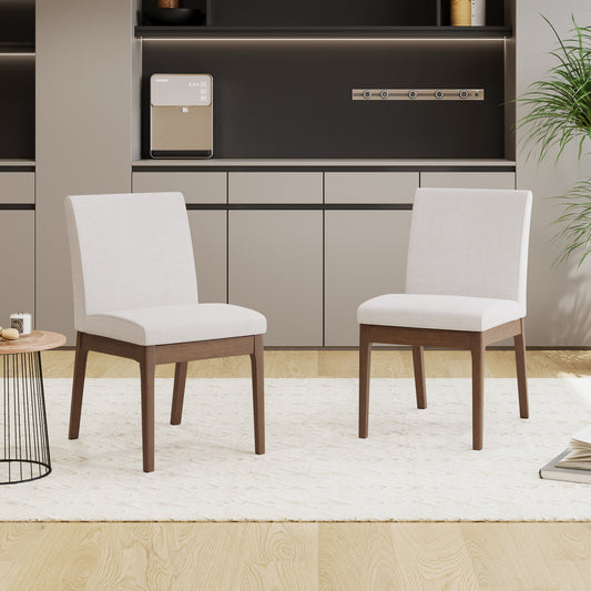 Cream fabric dining chair with dark wood legs