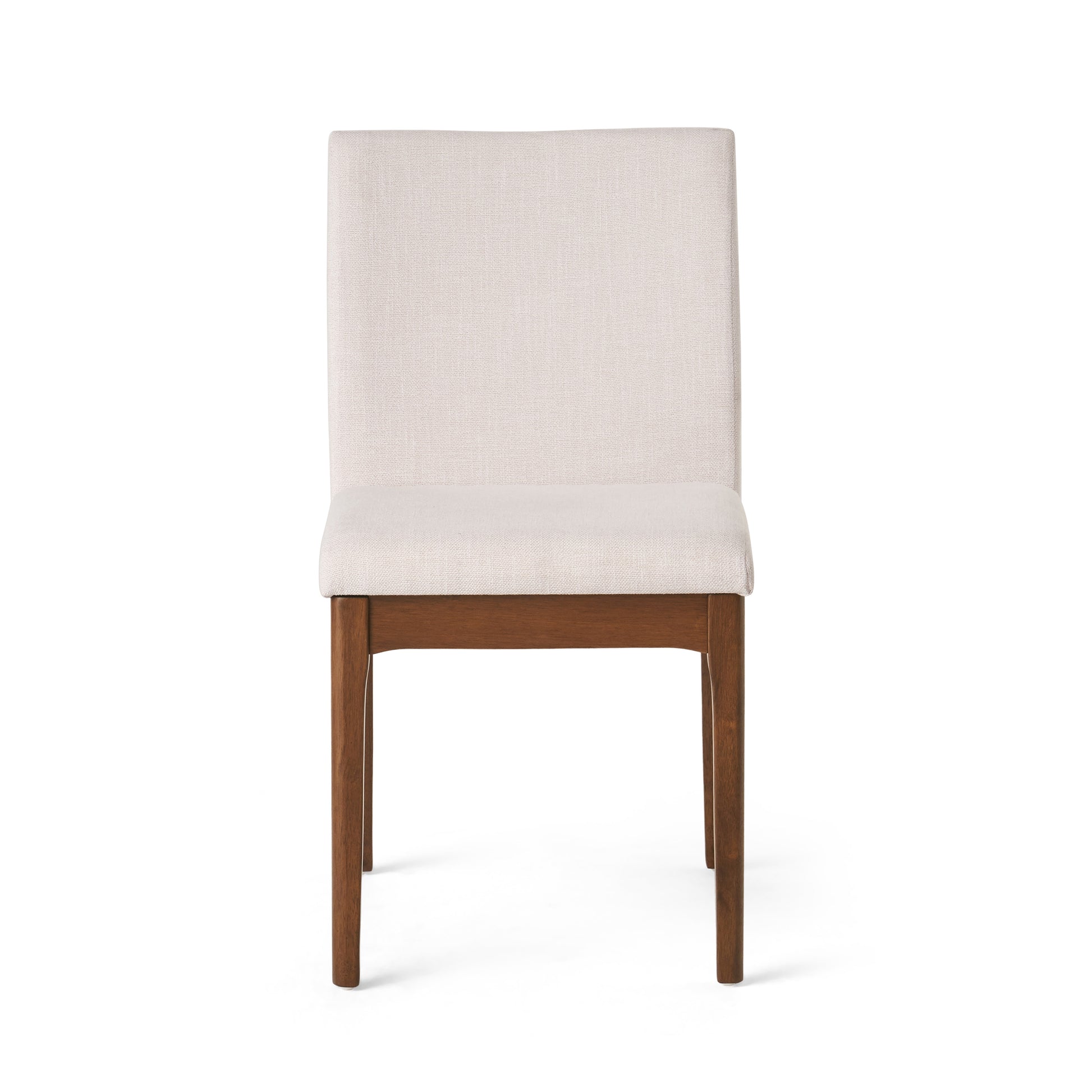Cream upholstered dining chair with sturdy wooden legs
