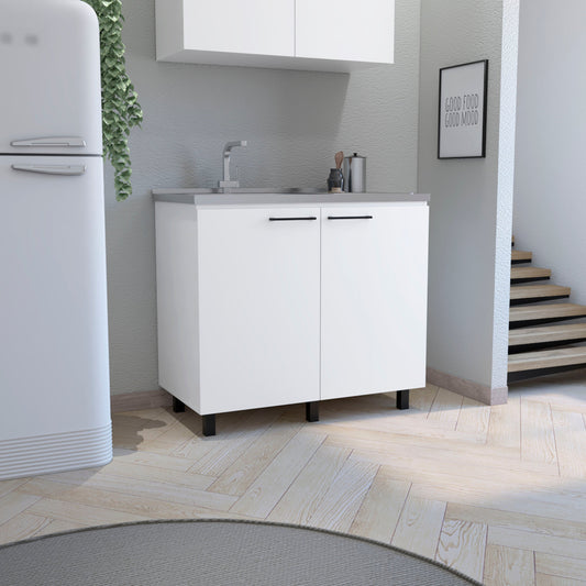 TREATLIFE HOME Utility Sink with Cabinet and Stainless Steel Countertop, White
