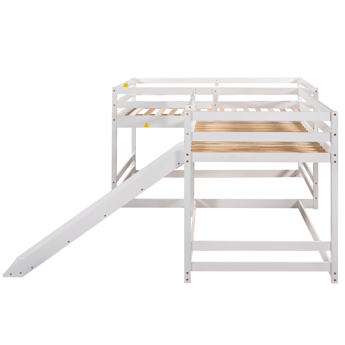White wooden loft bed with slide and ladder