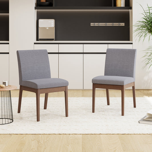TREATLIFE HOME Set of 2 Contemporary Upholstered Dining Chairs with Rubberwood Legs, Dark Grey Fabric, Sleek Design