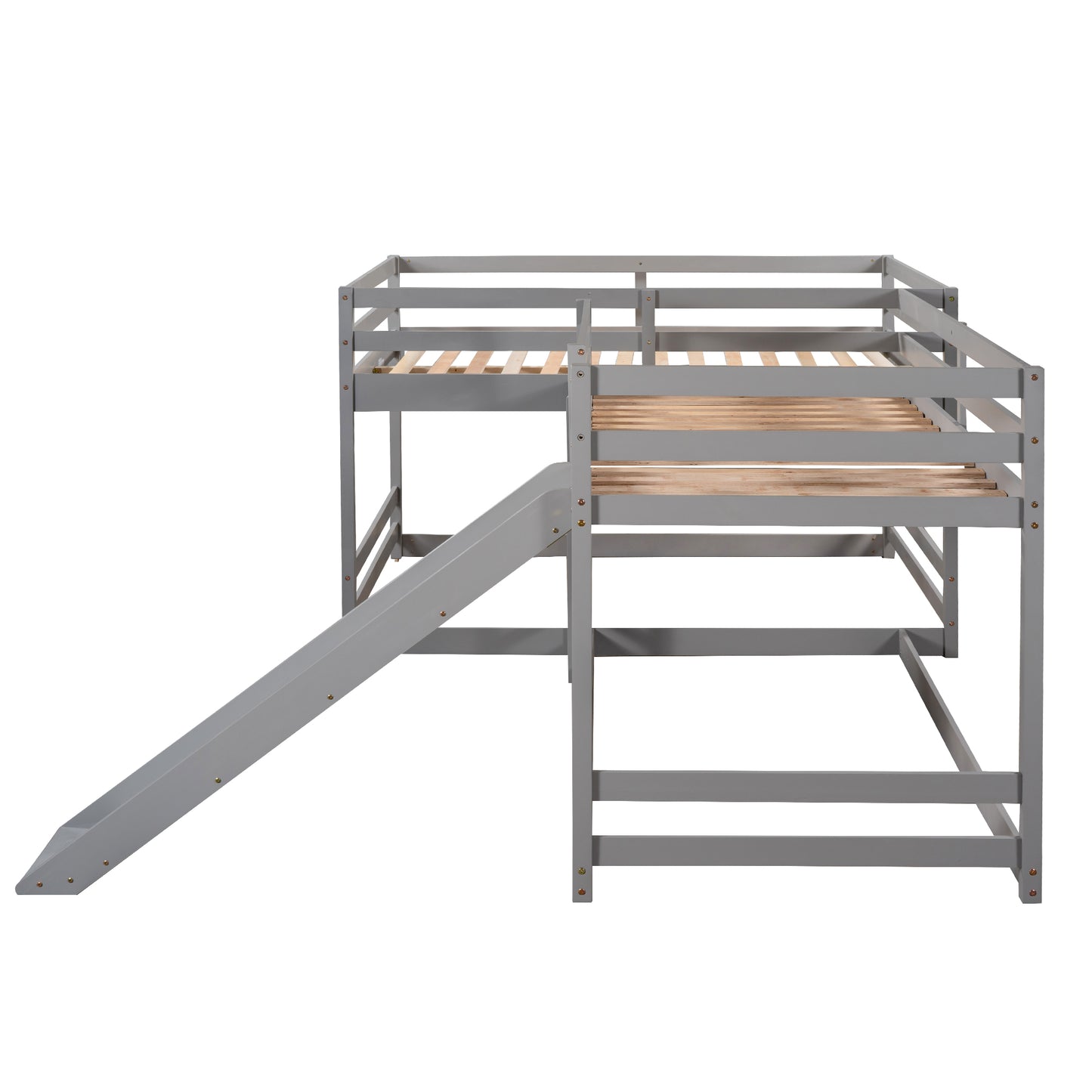 Grey wooden loft bed with slide for kids bedroom