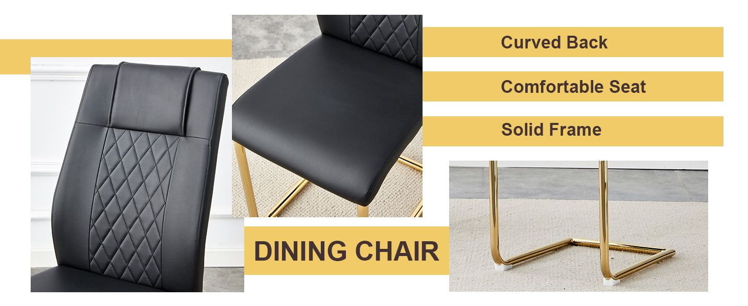 Black upholstered dining chair with diamond stitching detail on back