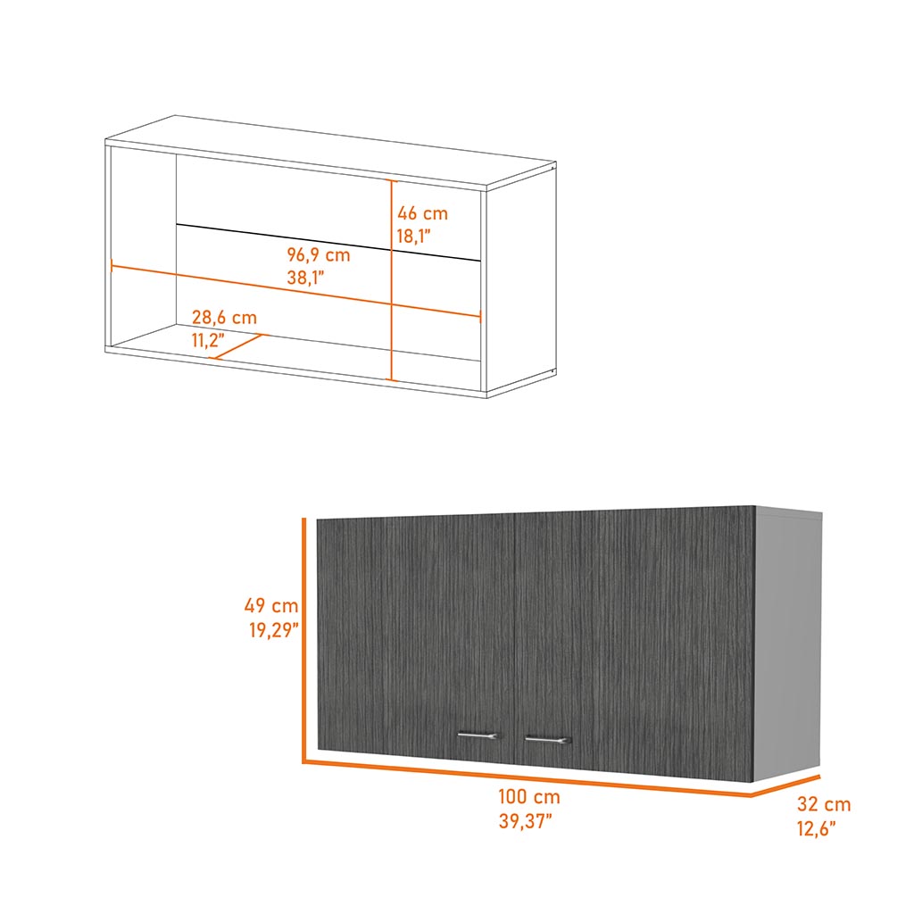 Dark grey wood grain modern wall cabinet with two doors