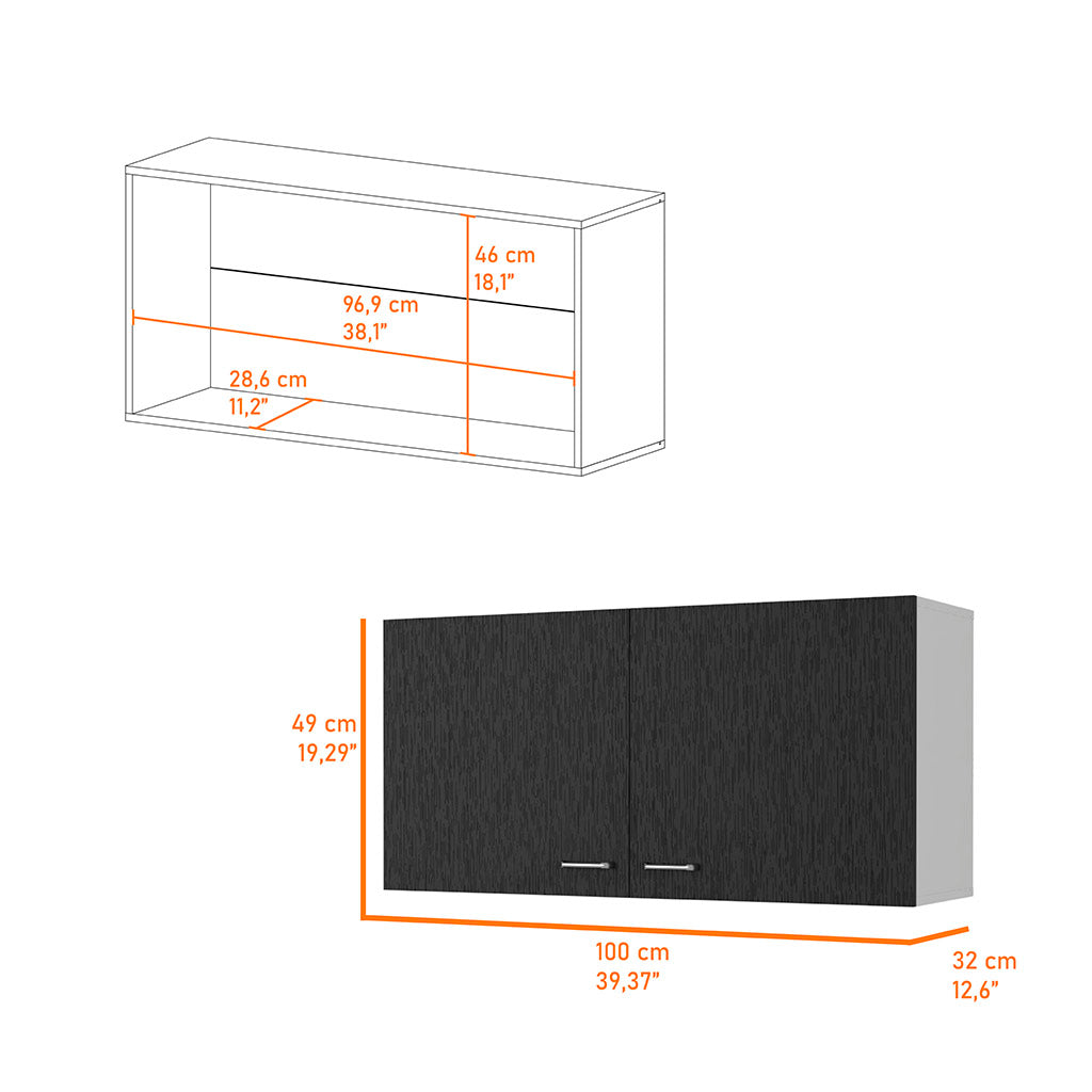 Diagram of a white wall cabinet with dimensions