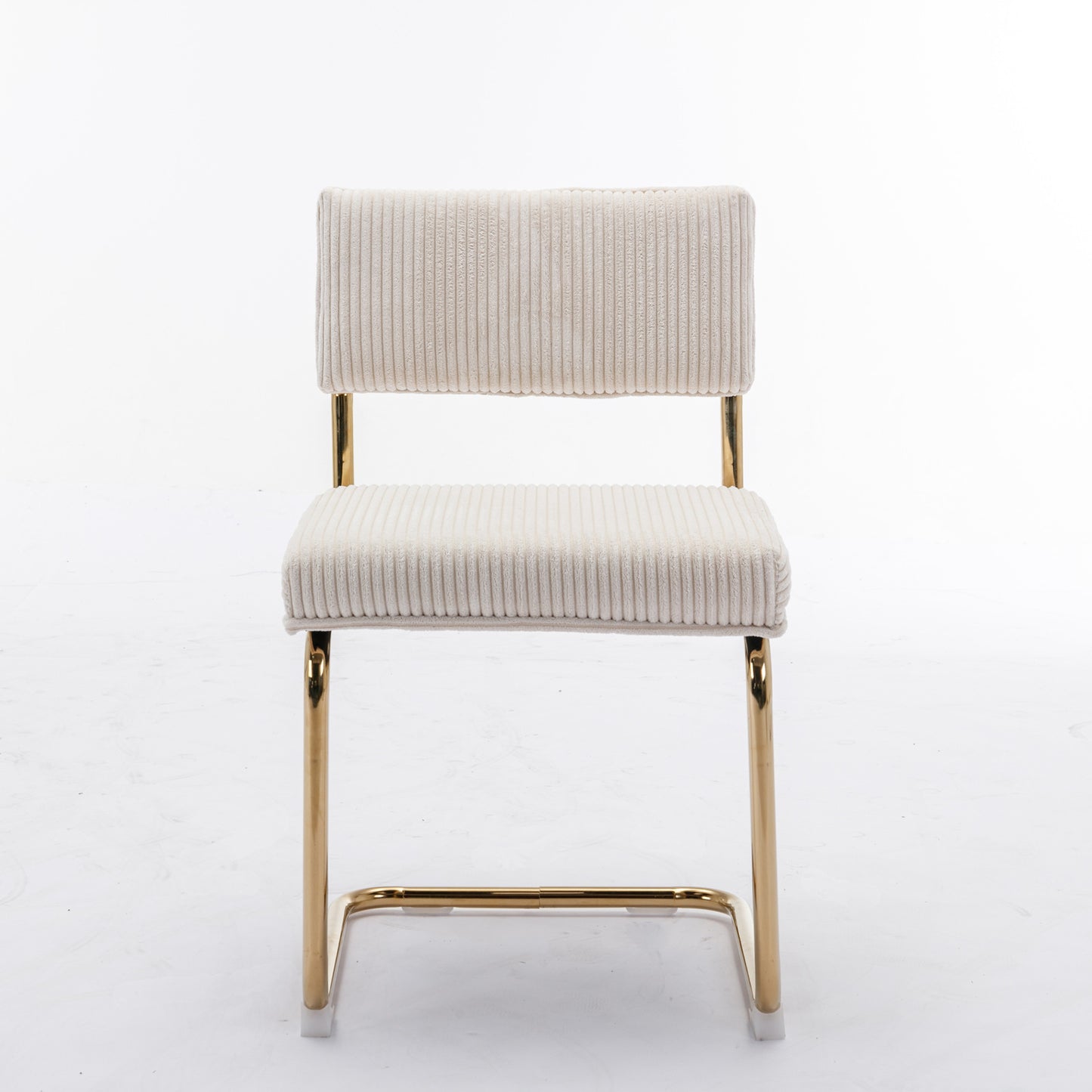 Cream corduroy dining chair with gold metal legs