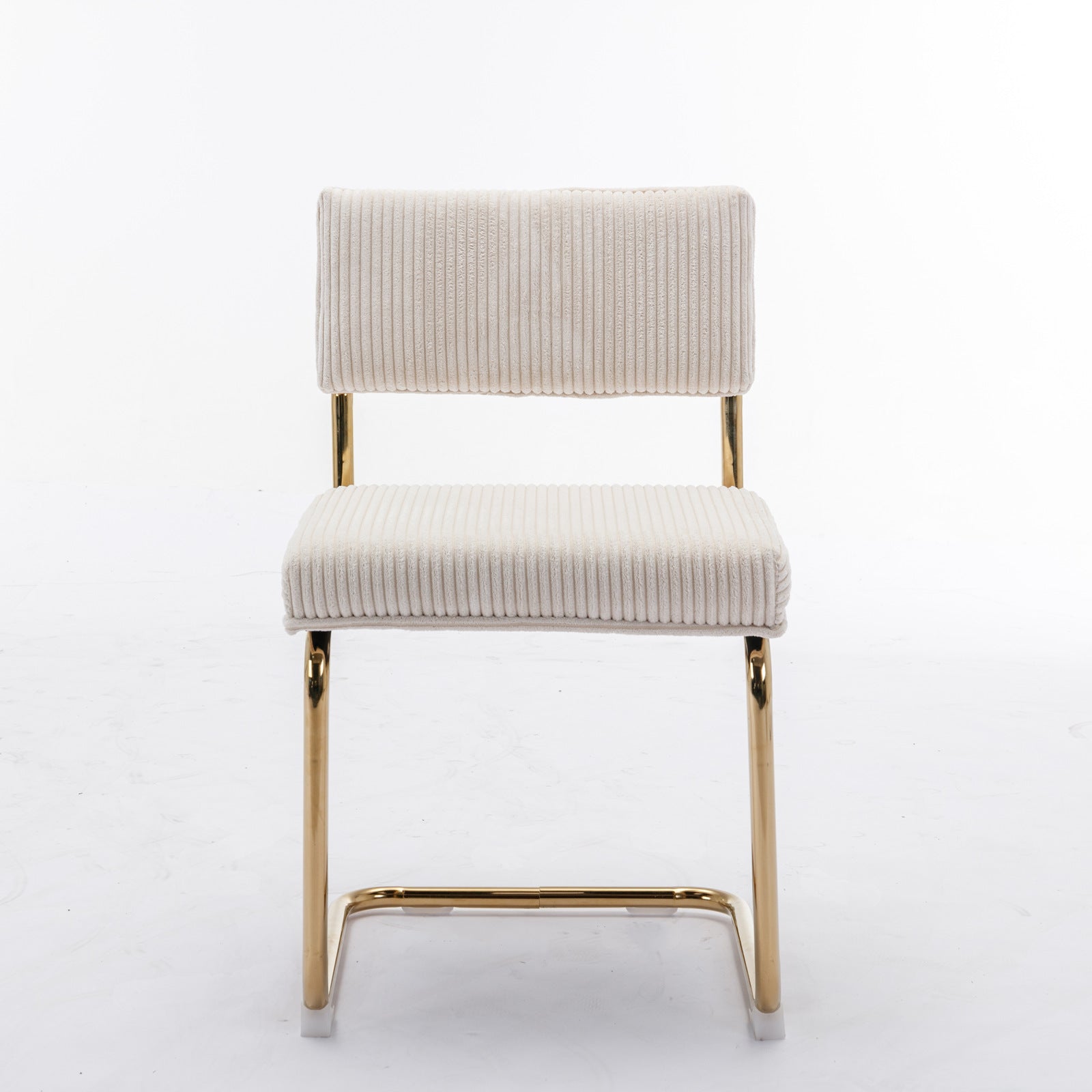 Cream corduroy dining chair with gold metal legs