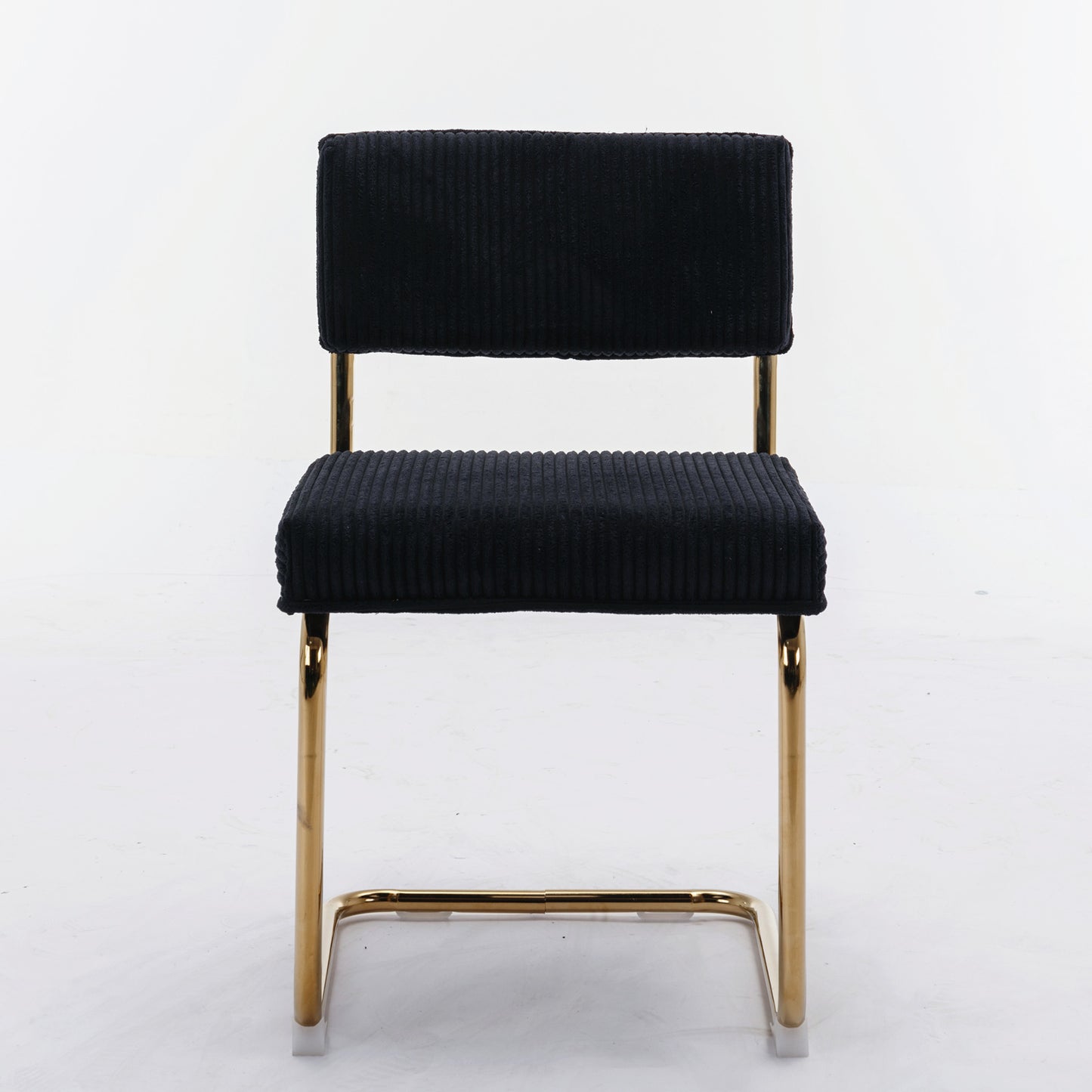 Black corduroy accent chair with gold metal legs
