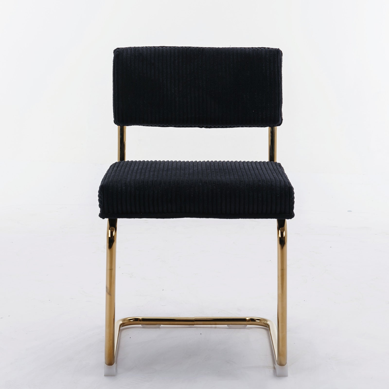 Black corduroy accent chair with gold metal legs