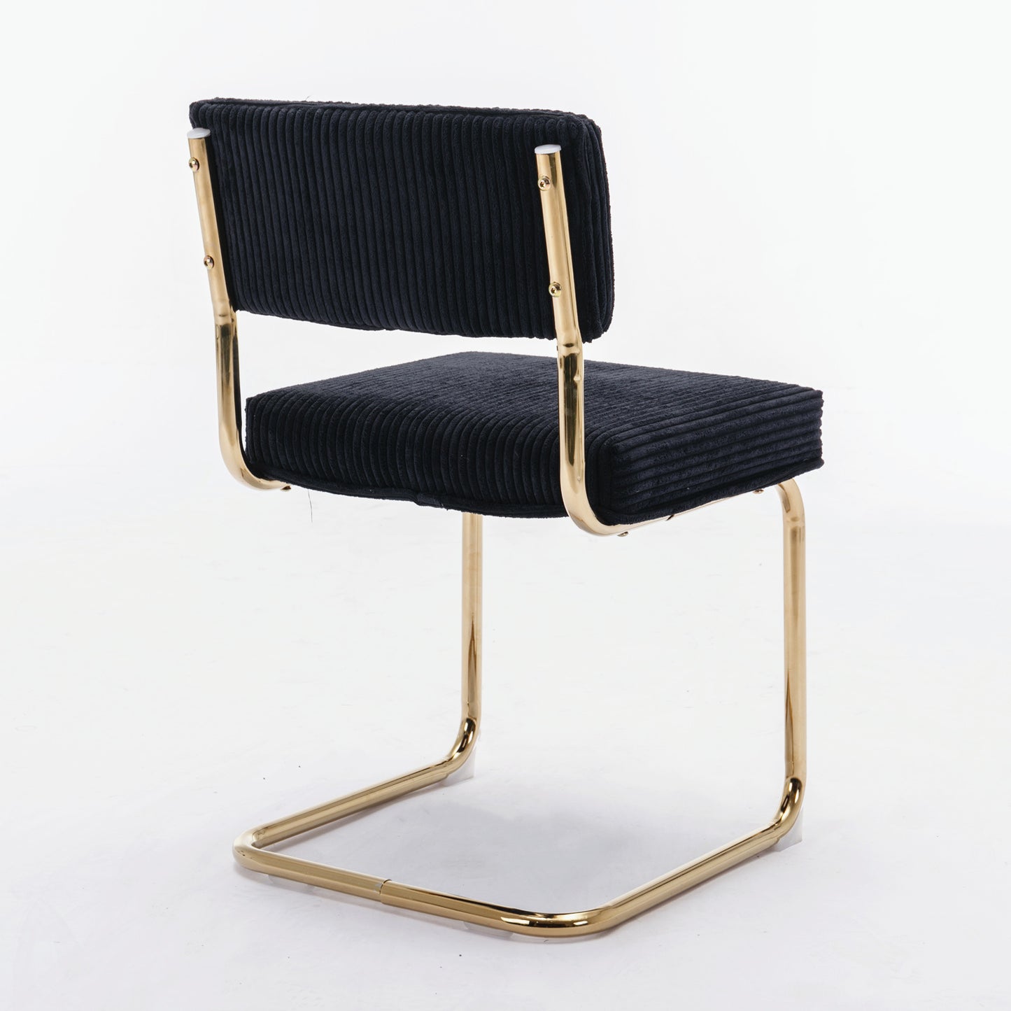 Black corduroy dining chair with gold metal frame
