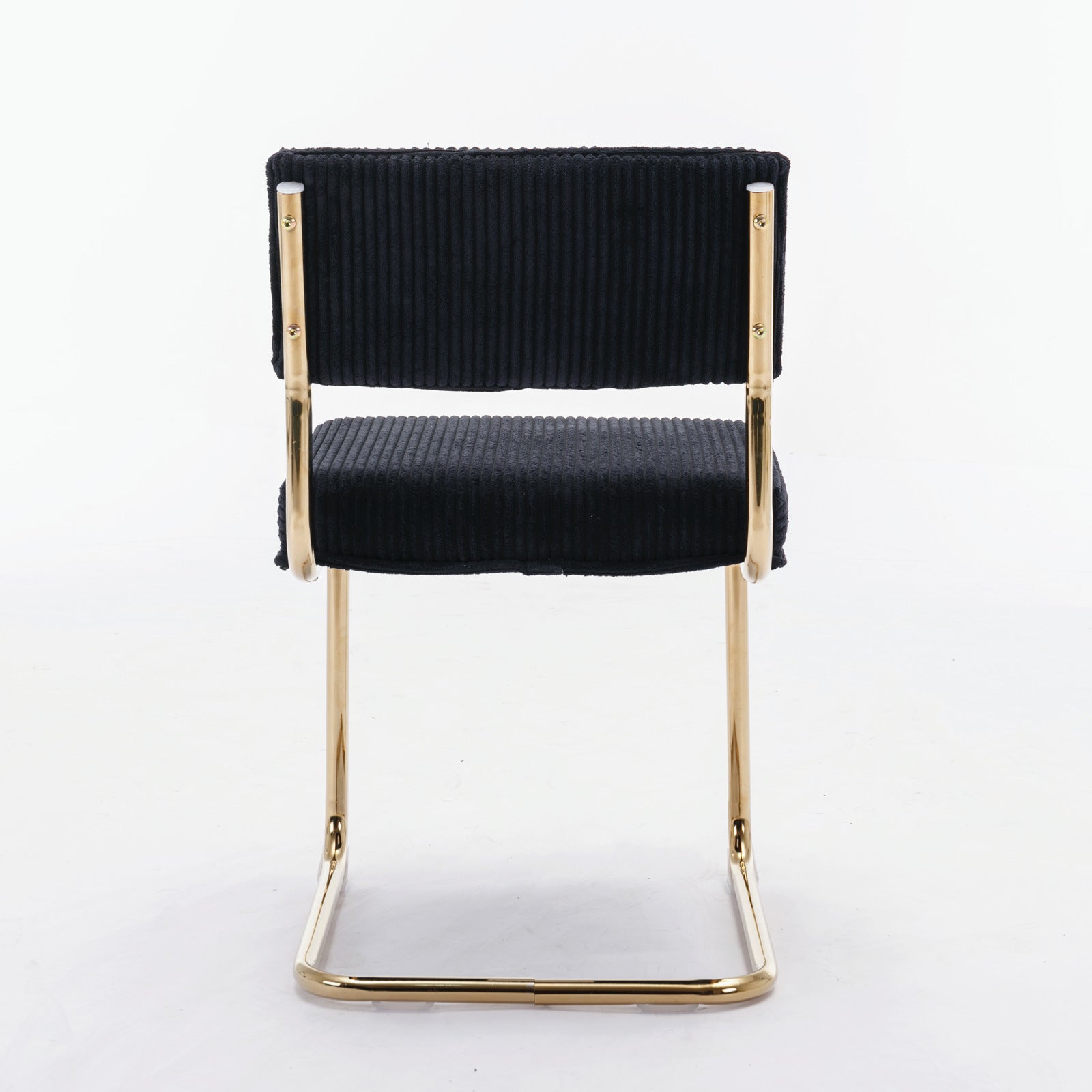 Black corduroy dining chair with polished gold legs