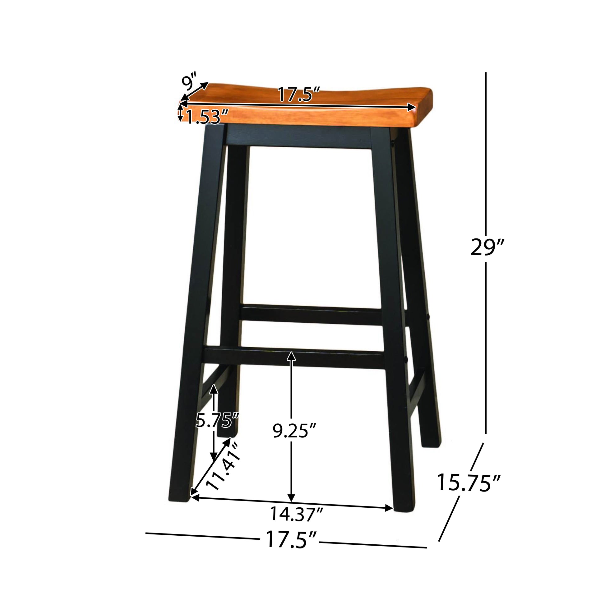 Wooden saddle seat bar stool with black metal frame